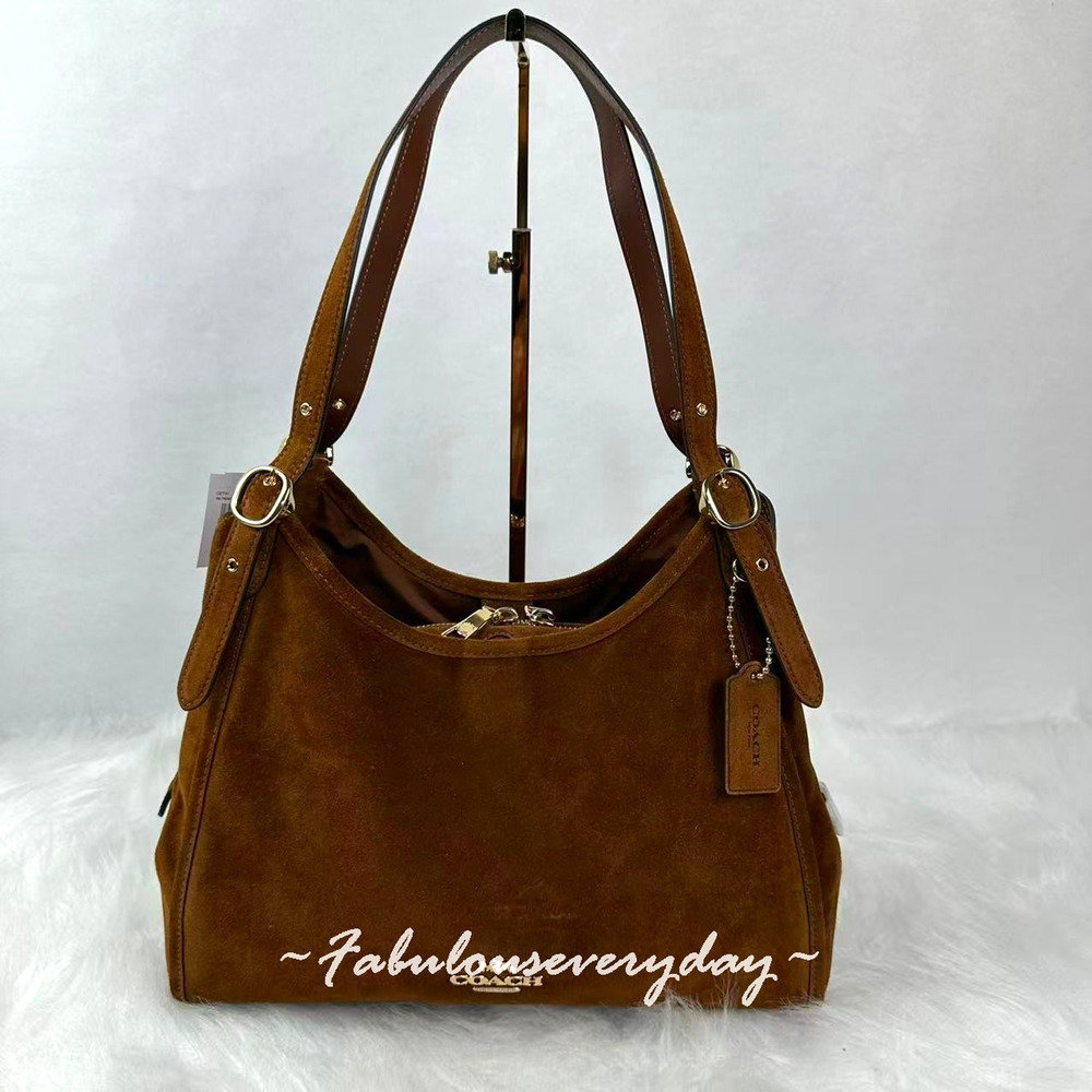 Coach Erin Shoulder Bag In Suede/Gold/Warm Brown CET41 NWT